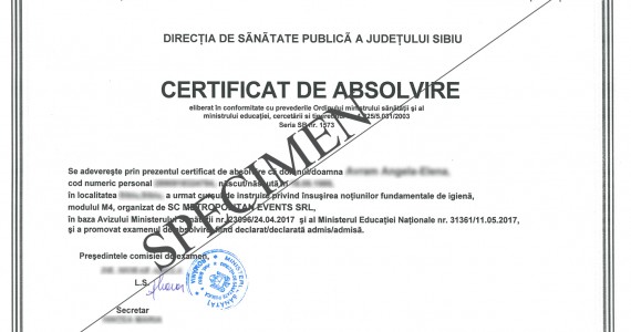 certificat de absolvire curs igiena, diploma